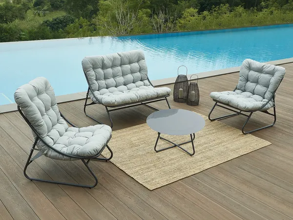 Vente-unique - LYMIS Gartensitzgruppe Metall Grau - B 93,5 cm x H 89,5 cm x L 125 cm