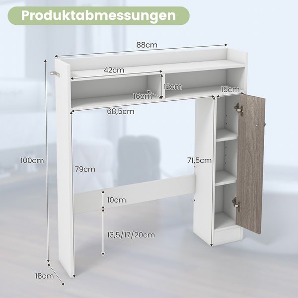 Toilettenschrank Bad Überbauschrank mit Verstellbaren Regalböden Weiß