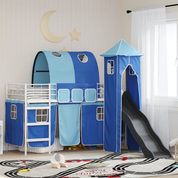 vidaXL Kinderloftbett Uni Weiß und Blau 90 x 190 cm Metall 42020901