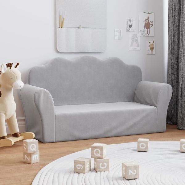 vidaXL Kindersofa 2-Sitzer Hellgrau Weich Plüsch 357047
