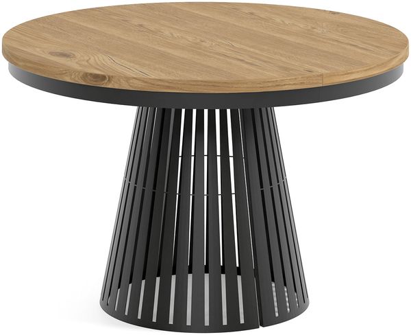 MEBLINI Esstisch Rund Ausziehbar aus Metall - 120-196x76 cm - CONEY - Lancelot Eiche/Schwarz Matt - Loft - Esszimmertisch Modern - Küchentisch - Ausziehtisch - Round Dining Table
