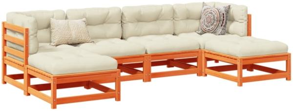 vidaXL 6-tlg. Garten-Sofagarnitur mit Kissen Wachsbraun Kiefernholz 3295819