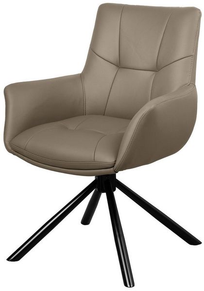 riess-ambiente Drehstuhl SIGNATURE taupe/schwarz - Echtleder, Metall, drehbar, mit Armlehne (Einzelartikel, 1 St), 360° drehbar & mit Taschenfederkern - ideal für Esszimmer & Büro