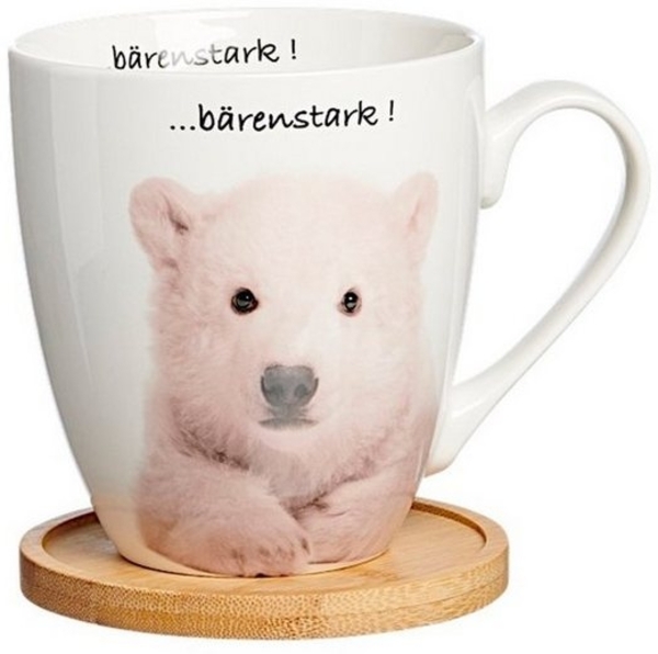Ritzenhoff & Breker Becher Tierisch Cool Bärenstark, mit Untersetzer, Kaffeebecher, Tasse, mit Henkel, Porzellan, Weiß, 600 ml, 409529