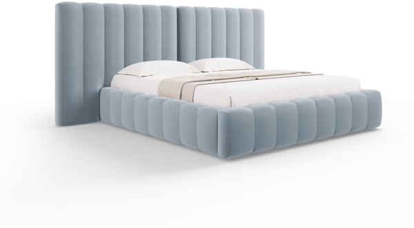 Micadoni Bett Kelp mit Doppelkopfteil Samt Bluvel Hellblau 180x200