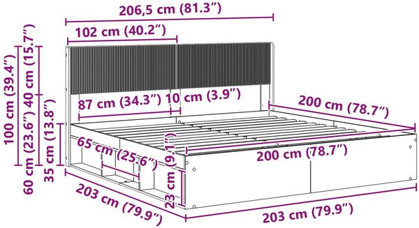 vidaXL Bettgestell mit Stauraum und Kopfteil 2 Stk. Holzwerkstoff 3414176 Bild 10