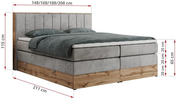Boxspringbett BELLISSIMO KING, Doppelbett mit Multipocket-Matratze, Polsterbett mit Kopfstütze - 140 x 200 cm - Hellgrau Velvet - H3 Bild 5