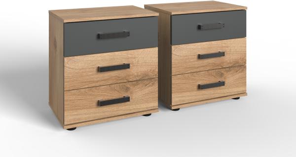 Nachtschrank 2er-Set >Stockholm I< (B/H/T: 52x58x38 cm) in braun - 52x58x38cm (BxHxT)