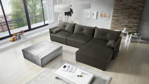 Ecksofa mit Schlaffunktion HUNTER in Stoff Royal Dunkelgrau Ottomane Rechts