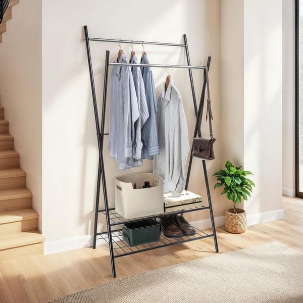 IDIMEX Kleiderständer RUBY, Standgarderobe mit Schuhablage aus Metall Flurgarderobe chrom/schwarz