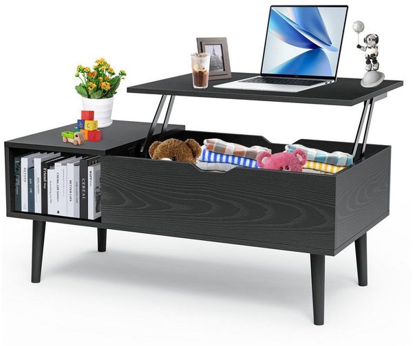 SURFOU Couchtisch Coffee Table Höhenverstellbar Wohnzimmertisch mit Stauraum (Versteckten Fächern 50*100*44 CM), Lift Top Coffee Table Pull Up Ausklappbarer für Wohnzimmer