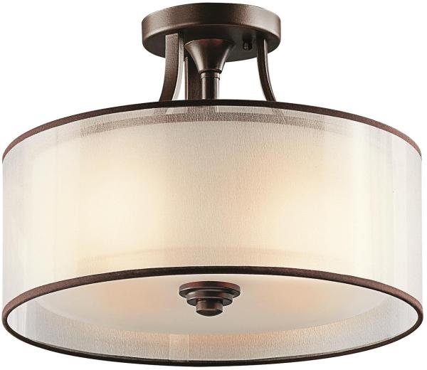 Deckenleuchte, Leinen Glas Stahl, Bronze D 38,1 cm