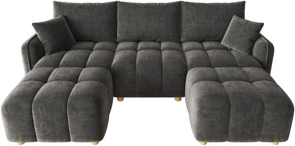 Merax L-/U-förmiges wandelbares Ecksofa, 5-Sitzer modulare Sofakombination mit 2 Hockern und Kissen, Chenille-Stoff, Cloud-Sofa, breite Armlehnen, grau Bild 10