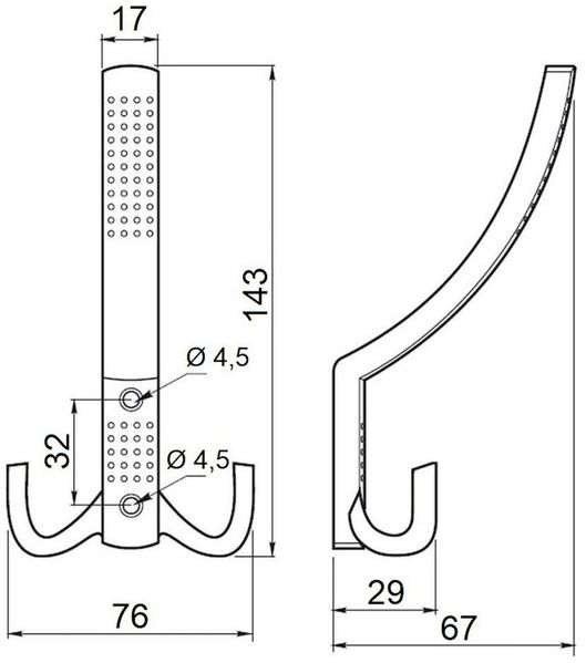 SO-TECH® Garderobenhaken JASMIN, Lochabstand 32 mm (1 St), groß (H x B x T: 143 x 76 x 67 mm), Chrom dunkel