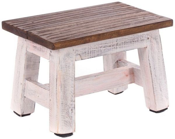 DESIGN DELIGHTS Rustikaler FUSSHOCKER Monte | 21 x 30 x 20 cm (HxBxT), Mahagoni Recyclinholz | Holzhocker | Farbe: 05 weiß-Natur