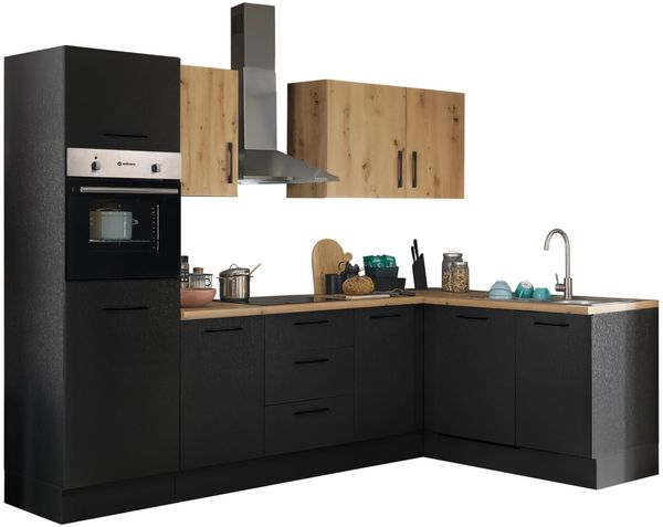 Stella Trading Turin LB Eckküche 280 x 211 x 60 cm, schwarz - Ohne Küchengeräte - Moderne, geräumige Küche in Artisan-Eiche Optik mit viel Stauraum