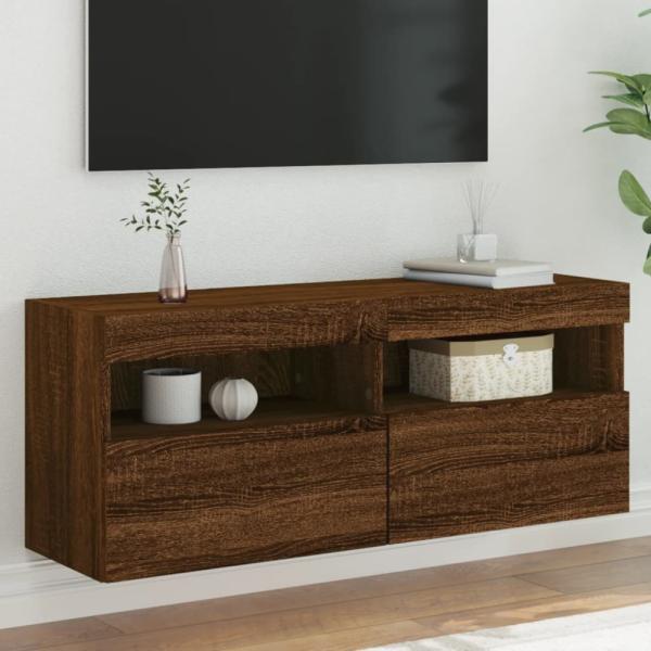 vidaXL TV-Wandschrank mit LED-Leuchten Braun Eichen-Optik 100x30x40 cm 837217