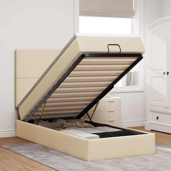 vidaXL Ottoman-Bett mit Matratze & LEDs Creme 100x200 cm Stoff 3313904