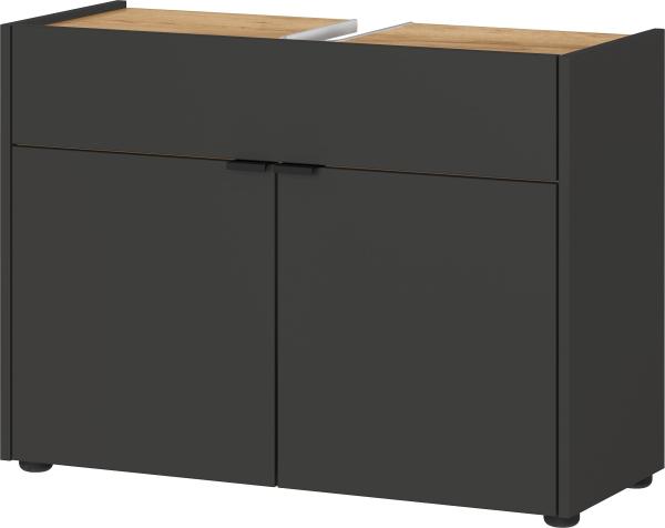 Kadima Design Stoßfester Unterschrank mit Siphonaussparung, 80x34x60, Easy-Clean, "Avis" Kollektion. Farbe: Anthrazit-Beige