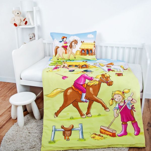 Herding Babybettwäsche 100x135cm Ponyhof Pferdestall Rosa Punkte, Renforcé, 2 teilig, BIO-Baumwolle, Mädchenträume