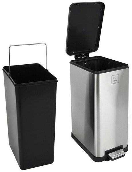 SVITA Mülleimer STM15, Treteimer, Kosmetikeimer, Softclose, 15L, Edelstahl, Silber