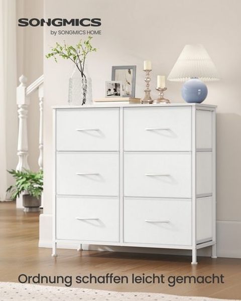 SONGMICS Kommode, Schrank, 6 Stoffschubladen, für Schlafzimmer, Flur, Wohnzimmer, weiß