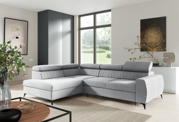 Ecksofa Schlafsofa Sofa TORONTO Stoff Element Hellgrau Ottomane Links