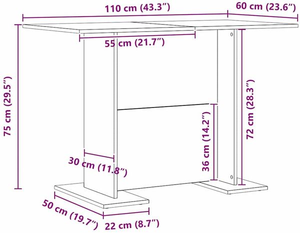 vidaXL Esstisch Beton Grau 110 x 60 x 75 cm Holzwerkstoff 863163 Bild 10