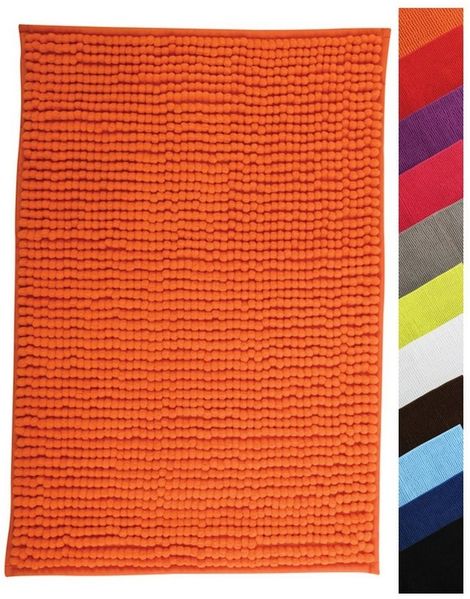 MSV Badteppich Badvorleger Duschvorleger Chenille Hochflor Badematte 40x60 cm – Orange