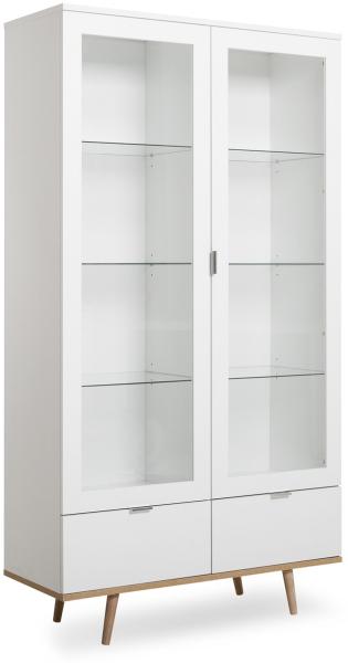 Vitrine Göteborg in matt weiß mit Sonoma Eiche massiv Vitrinenschrank skandinavisch 100 x 186 cm