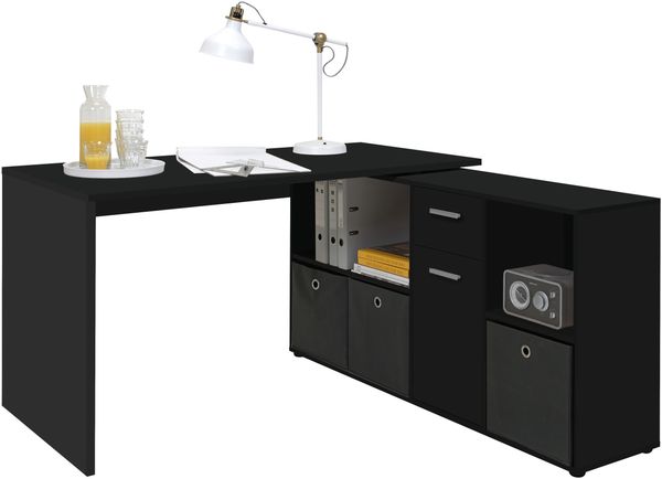 FMD Möbel 'LEXO/LEX' Schreibtisch, melaminharzbeschichtete Spanplatte, Schwarz, 135,7 x 74,2 x 135,7 cm Bild 2
