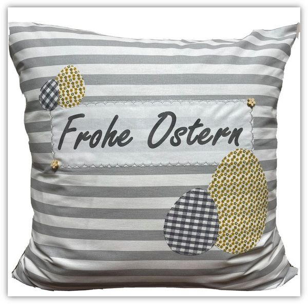 Ammerkind Dekokissen Landhausstil Kissenbezug *Frohe Osten* grau/weiß, Kissenhülle ohne Füllung, 100% Handarbeit
