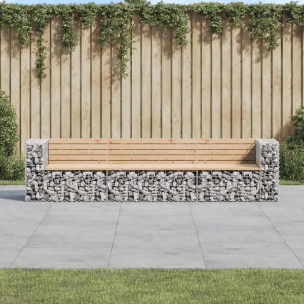 vidaXL Gartenbank aus Gabionen 287x71x65,5 cm Massivholz Kiefer