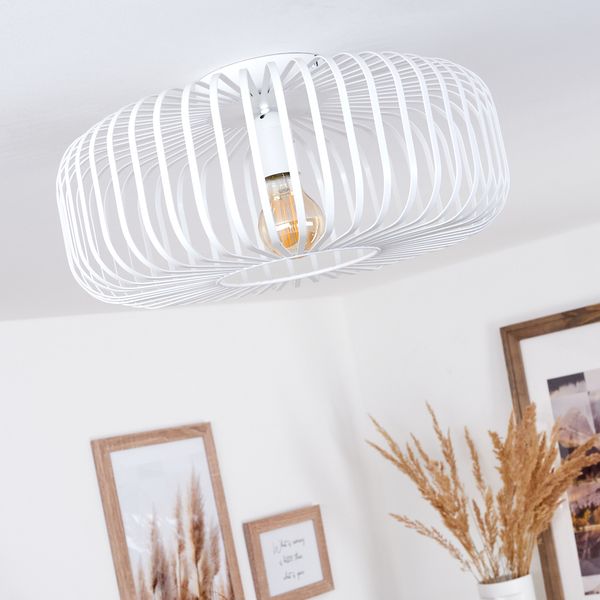 hofstein Deckenleuchte »Pieris« runde Deckenlampe aus Metall in Weiß, ohne Leuchtmittel, Retro-Leuchte mit Lichteffekt durch Gitter-Optik, Ø40cm, E27