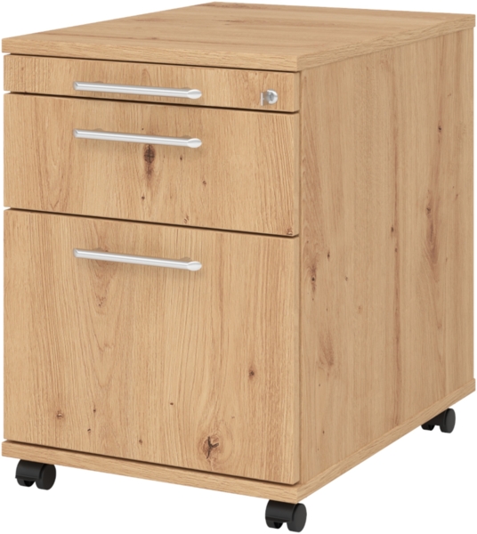 bümö Rollcontainer mit Hängeregistratur, Container abschließbar aus Holz in Asteiche - Rollwagen für's Büro mit Hängeregister als Schreibtisch Unterschrank od. Bürocontainer m. Relinggriffe, AC20-R-R-RE