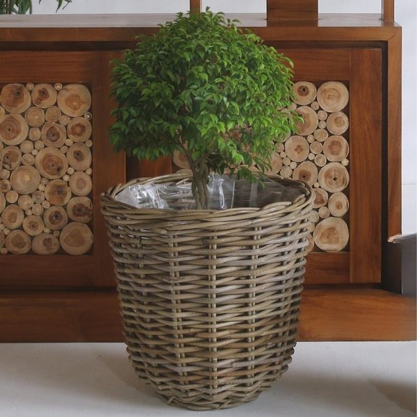 Natur Rattan Pflanzkorb BORKUM Kubu Grey ca. 35cm Pflanztopf Übertopf Korb