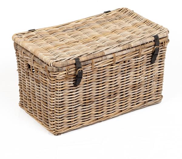 LebensWohnArt Truhe Rattan Truhe RESSY Grey ca. L80cm Couchtisch