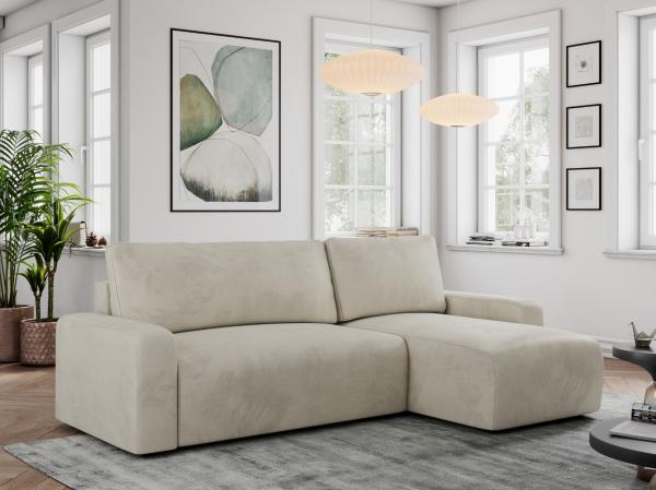 Ecksofa L-form, mit Schlaffunktion und Bettkasten - ARGOS - Beige Velours