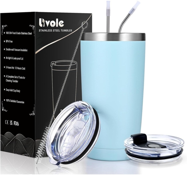 Livole 600ml Thermobecher Kaffee to go Isolierter Trinkbecher Edelstahl Tumbler