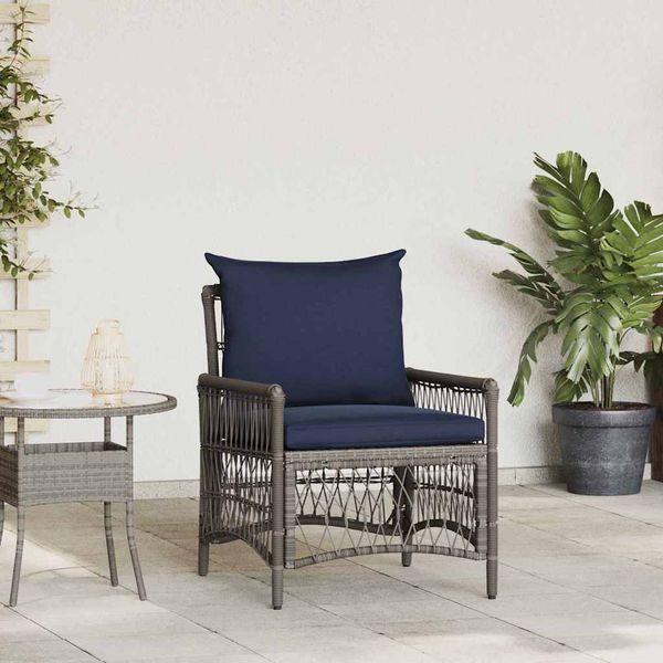 vidaXL Gartenstuhl mit Kissen Grau 73 x 61 x 77 cm Poly-Rattan 42006224