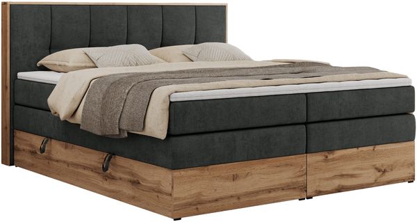 Boxspringbett, Doppelbett mit zwei 7 Härtezonen Multipocket-Matratzen, Bettkästen, Eiche Wotan Holzrahmen, Polsterbett mit Topper-Matratze - ALBERO 1 KING - 140 x 200 cm - Dunkelgrau Stoff - H3 Bild 4
