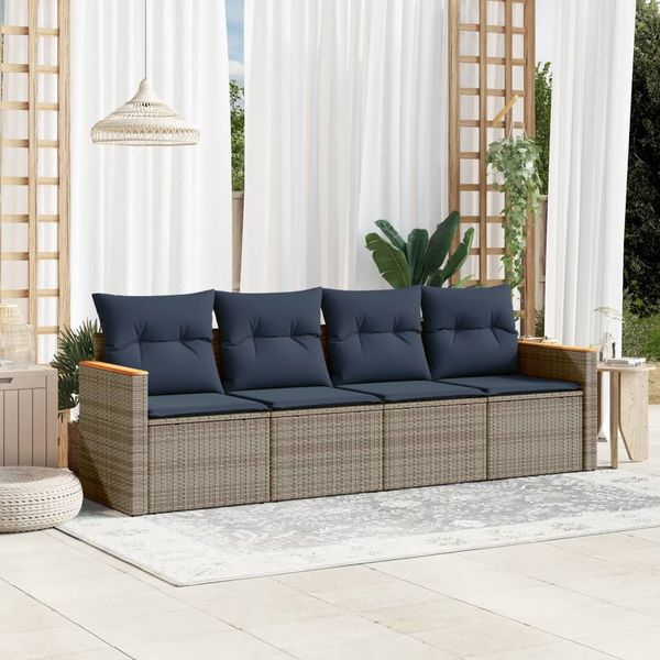 vidaXL 4-teiliges Gartensofa-Set mit Kissen, grau, Polyrattan 3225774