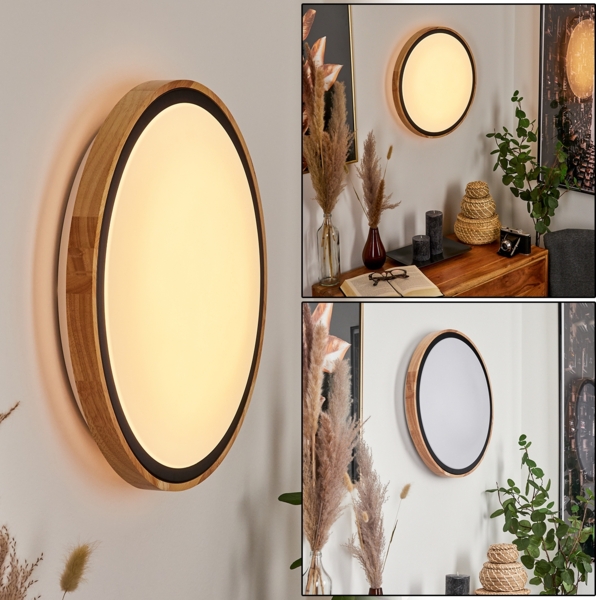 hofstein Deckenleuchte »Campertogno« Deckenlampe, Metall/Holz/Kunststoff, Natur/Schwarz/Weiß, 3000 Kelvin, (44cm), 2300 Lumen, 1xLED 24 Watt Bild 3