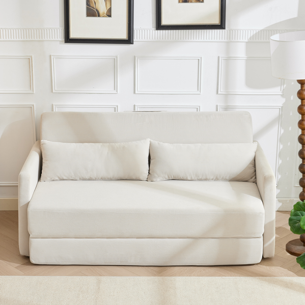Schlafsofa 2-Sitzer aus Cordstoff, 2-in-1 Klappfunktion, 165x92x82 cm, Beige