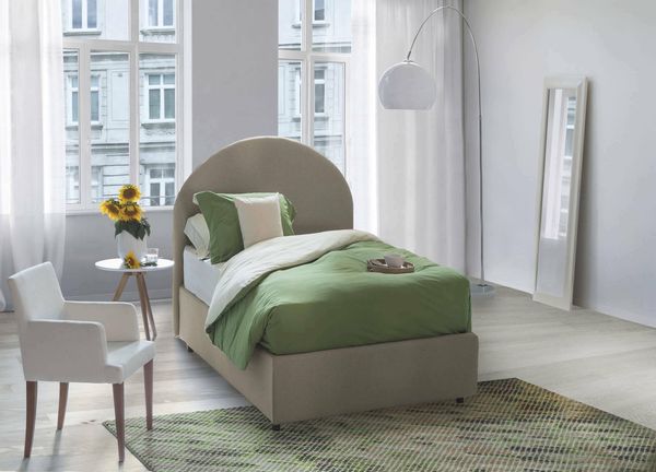 Talamo Italia - Ginevra Einzelbett, Bettkasten mit Kunstlederbezug, 100 % Made in Italy, Öffnung vorne, geeignet für Matratze 80x190 cm, taubengrau