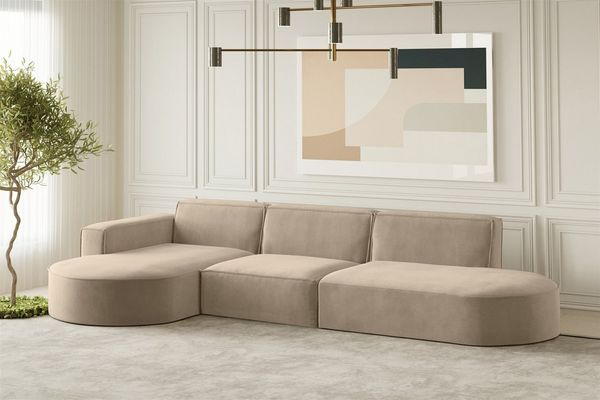 Ecksofa Designersofa PALMA in Stoff Noel Beige Ottomane Links