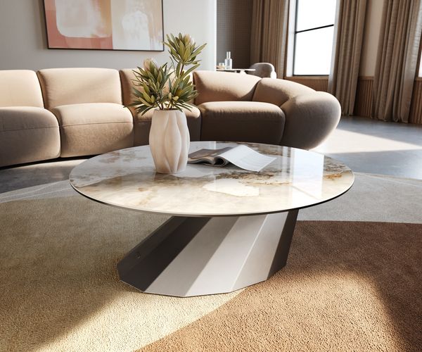 Couchtisch Edge Rund 90x90 cm Keramik Minas Melange Parabi Edelstahl gebürstet
