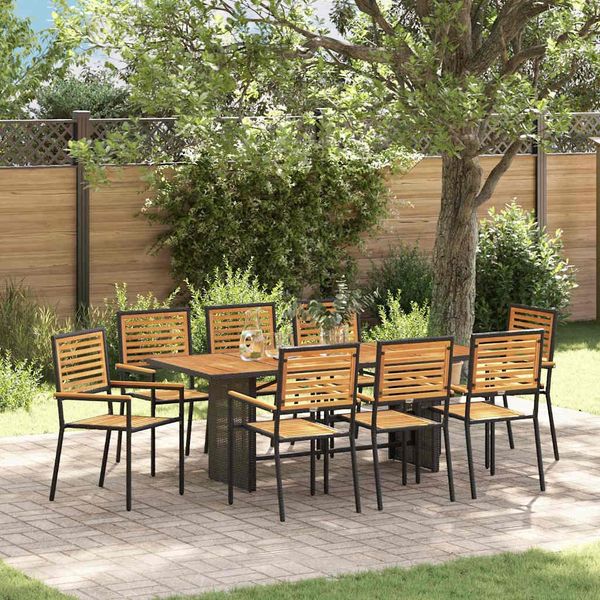 vidaXL Garten Essgruppe 9 pcs Schwarz und Braun Poly-Rattan 3365452