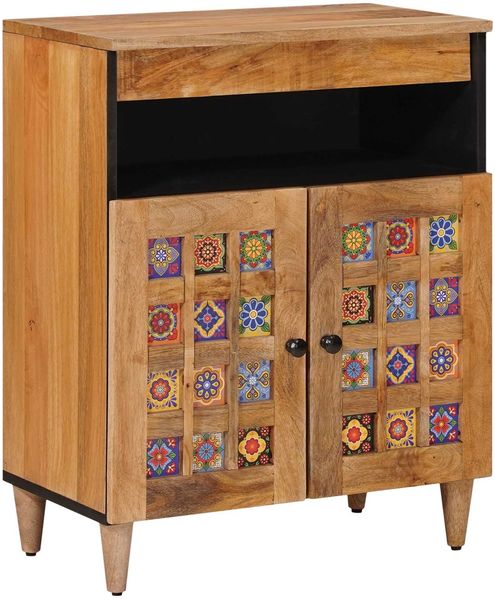 vidaXL Sideboard mit Speicher Natur 60 x 33,5 x 75 cm Massivholz Mango 4018285