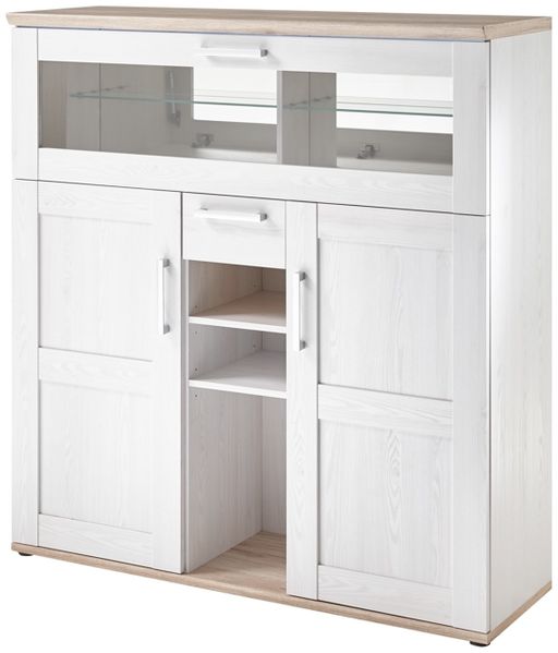 Kommode Barelement Barschrank Spirituosen ROMANCE Sibiu Lärche Weiß/SanRemo Eiche Nb. ca. 128 cm
